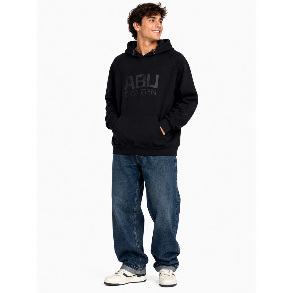 Abu Garcia Hoodie Mens XL Black Sweden Tonal Logo Fleece Pullover Gorpcore
